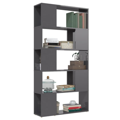 Book Cabinet Room Divider High Gloss Grey 80x24x155 cm Engineered Wood