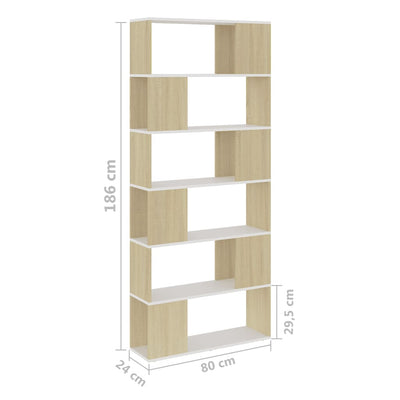 Book Cabinet Room Divider White and Sonoma Oak 80x24x186 cm Engineered Wood