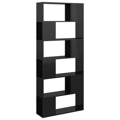 Book Cabinet Room Divider High Gloss Black 80x24x186 cm Engineered Wood