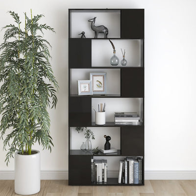 Book Cabinet Room Divider High Gloss Black 80x24x186 cm Engineered Wood