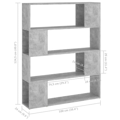 Book Cabinet Room Divider Concrete Grey 100x24x124 cm