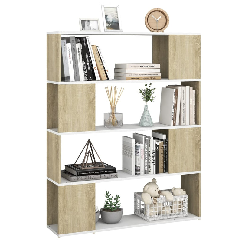 Book Cabinet Room Divider White and Sonoma Oak 100x24x124 cm