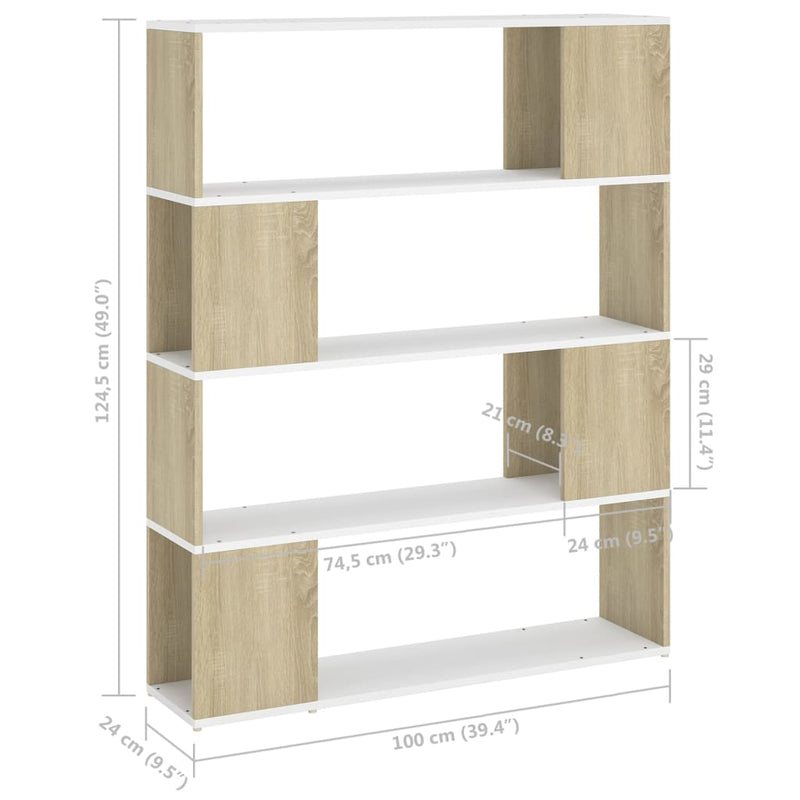 Book Cabinet Room Divider White and Sonoma Oak 100x24x124 cm