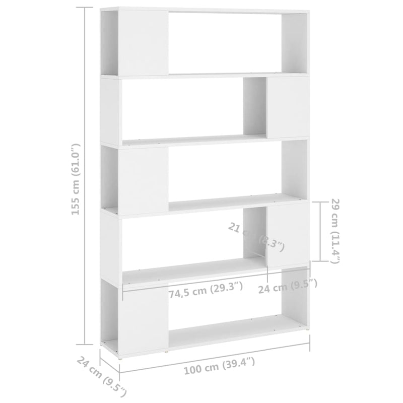 Book Cabinet Room Divider White 100x24x155 cm Engineered Wood