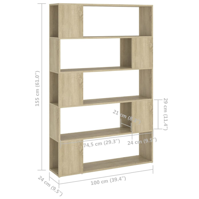 Book Cabinet Room Divider Sonoma Oak 100x24x155 cm Engineered Wood