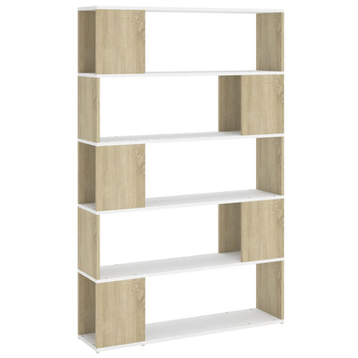 Book Cabinet Room Divider White and Sonoma Oak Engineered Wood