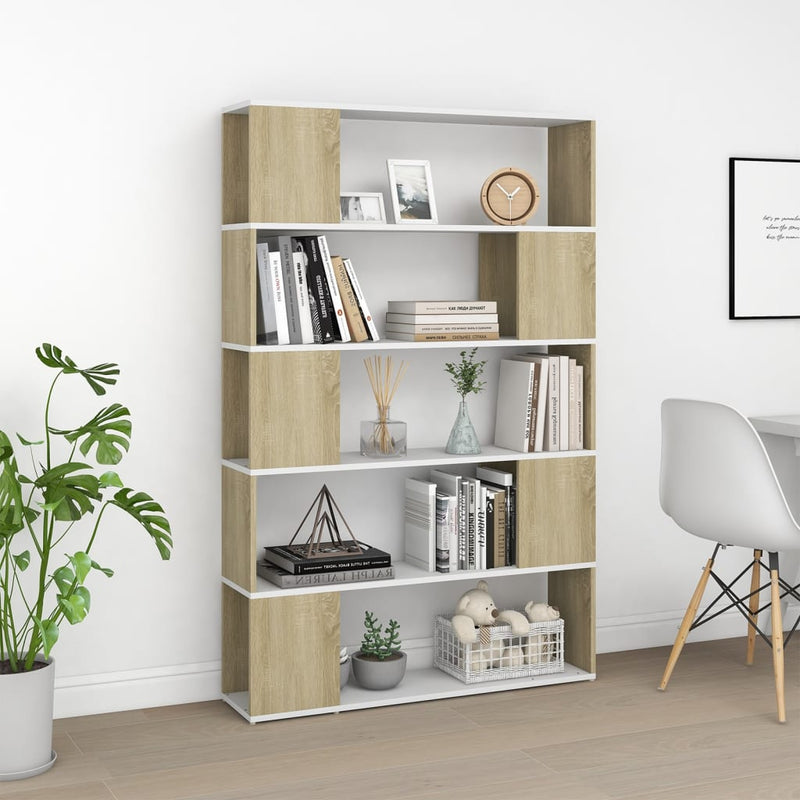 Book Cabinet Room Divider White and Sonoma Oak Engineered Wood