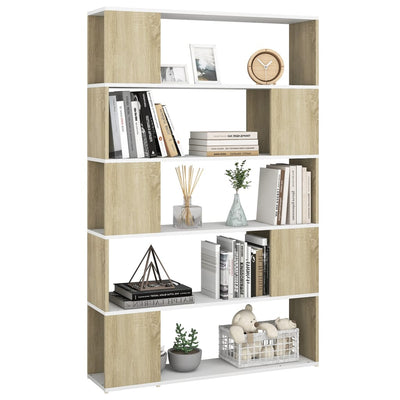 Book Cabinet Room Divider White and Sonoma Oak Engineered Wood