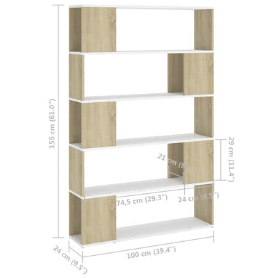 Book Cabinet Room Divider White and Sonoma Oak Engineered Wood