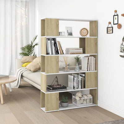 Book Cabinet Room Divider White and Sonoma Oak Engineered Wood