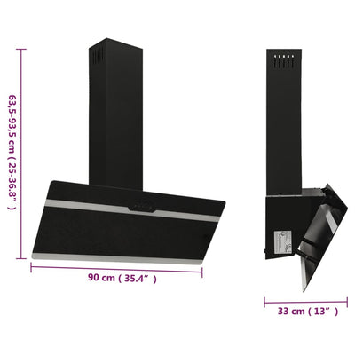 Wall Range Hood 90 cm Steel and Tempered Glass Black