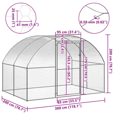 Outdoor Chicken Coop 3x2x2 m Galvanised Steel