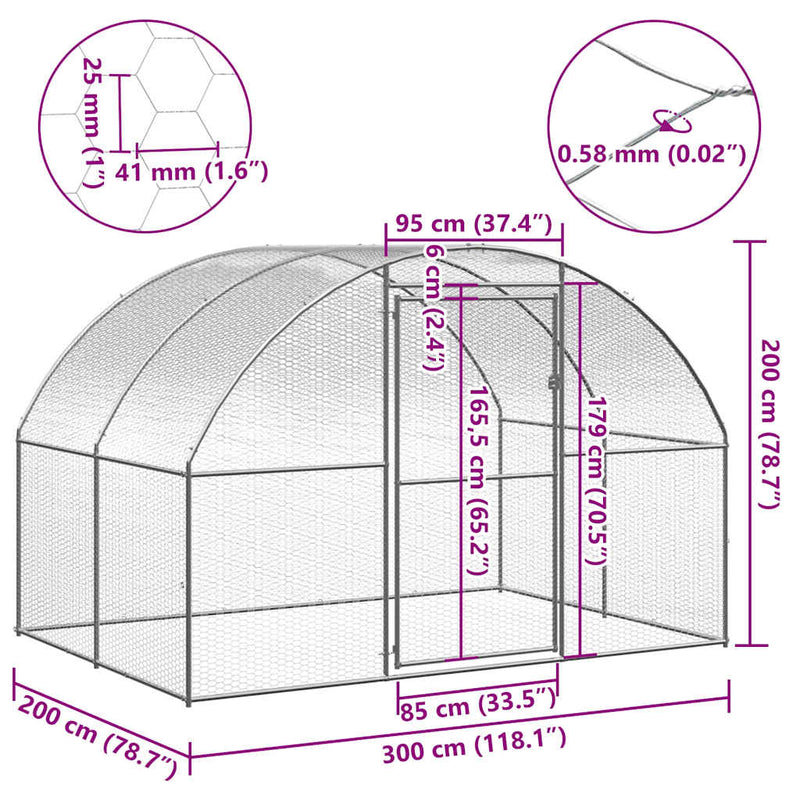 Outdoor Chicken Coop 3x2x2 m Galvanised Steel