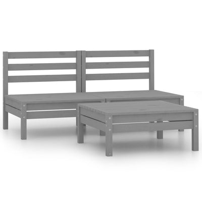 3 Piece Garden Lounge Set Solid Pinewood Grey