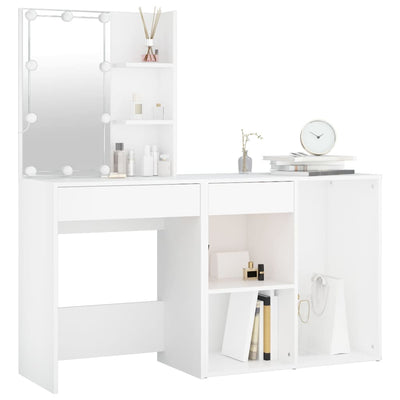 LED Dressing Table with Cabinet White Engineered Wood