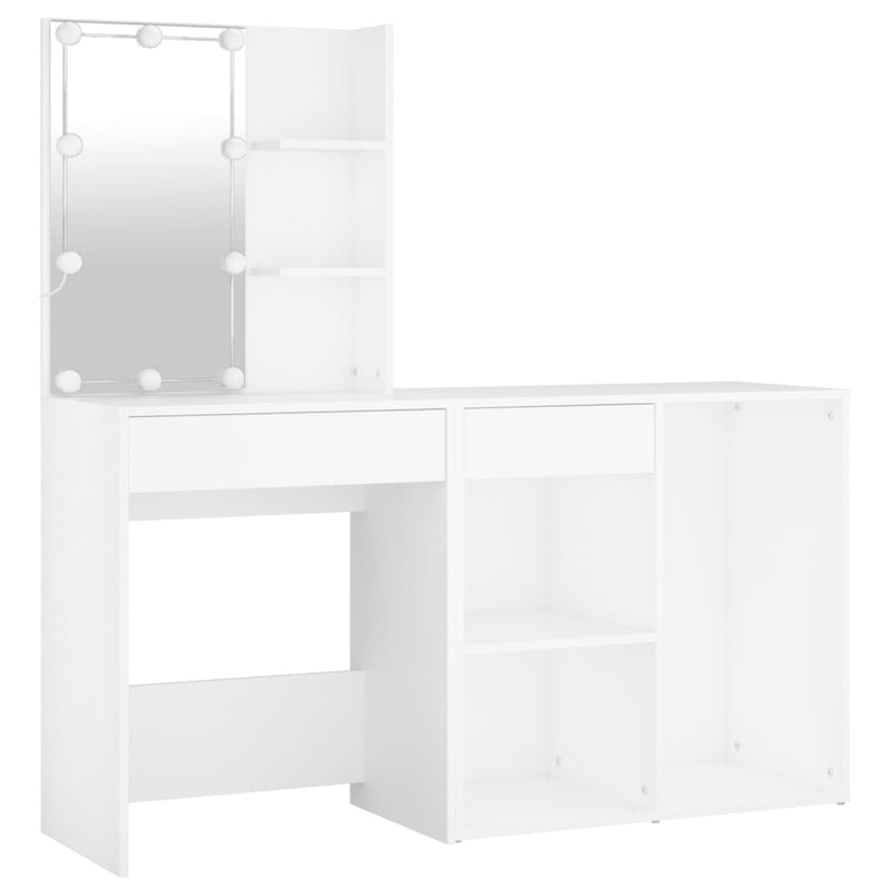 LED Dressing Table with Cabinet White Engineered Wood