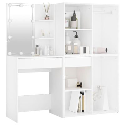 LED Dressing Table with 2 Cabinets White Engineered Wood