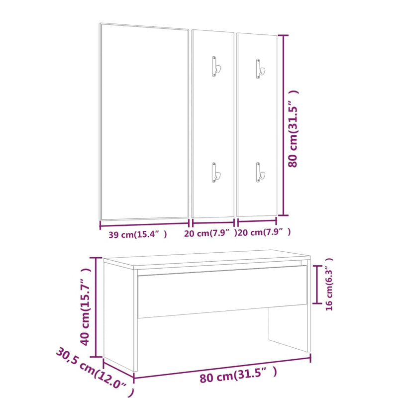 Hallway Furniture Set White Engineered Wood