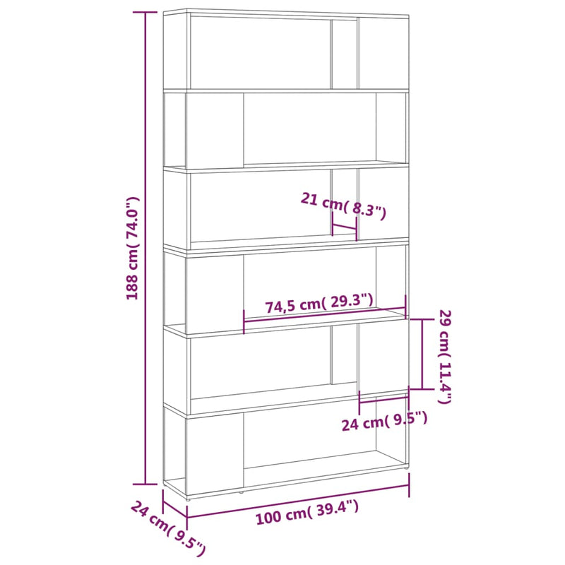 Book Cabinet Room Divider White 100x24x188 cm