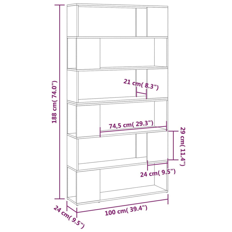 Book Cabinet Room Divider Grey 100x24x188 cm