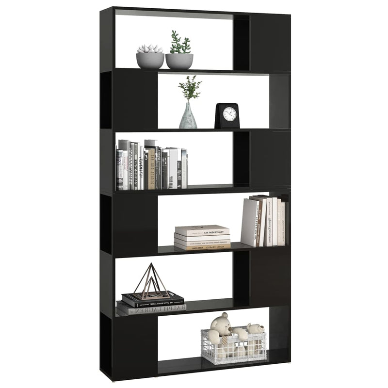 Book Cabinet Room Divider High Gloss Black 100x24x188 cm