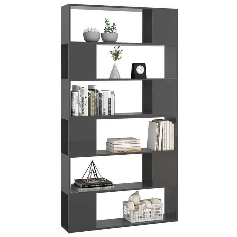 Book Cabinet Room Divider High Gloss Grey 100x24x188 cm