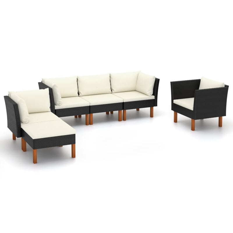 6 Piece Garden Lounge Set Poly Rattan and Eucalyptus Wood Black