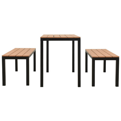 3 Piece Garden Dining Set Steel and WPC Brown and Black