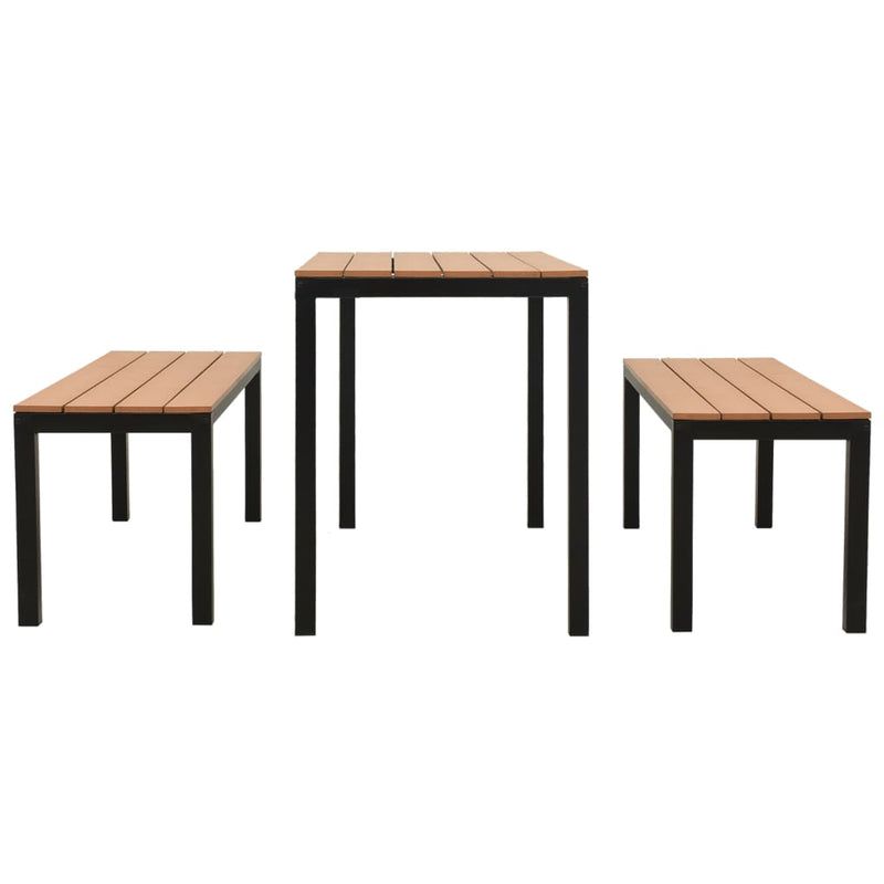 3 Piece Garden Dining Set Steel and WPC Brown and Black