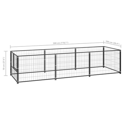 Dog Kennel Black 3 m² Steel