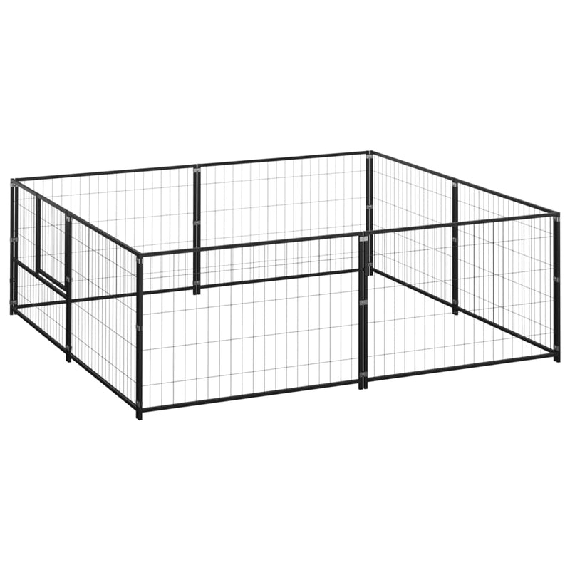 Dog Kennel Black 4 m² Steel