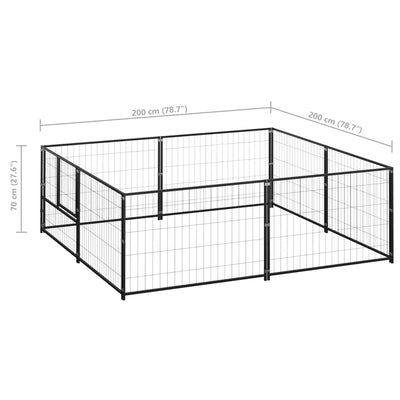 Dog Kennel Black 4 m² Steel