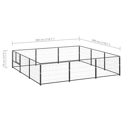 Dog Kennel Black 9 m² Steel