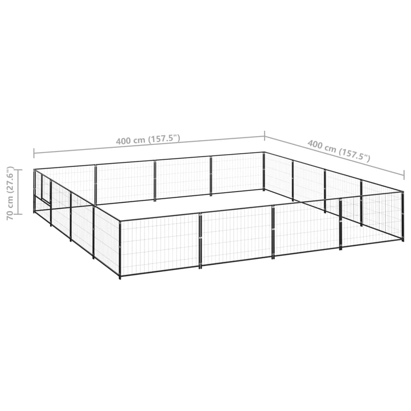 Dog Kennel Black 16 m² Steel