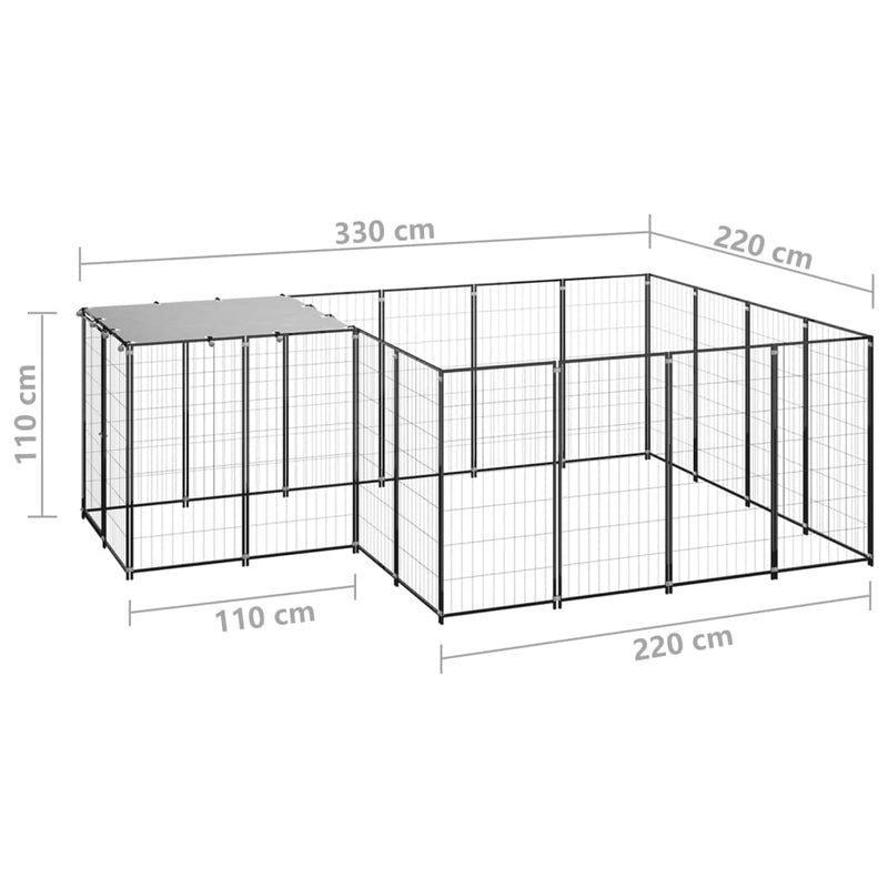 Dog Kennel Black 6.05 m² Steel