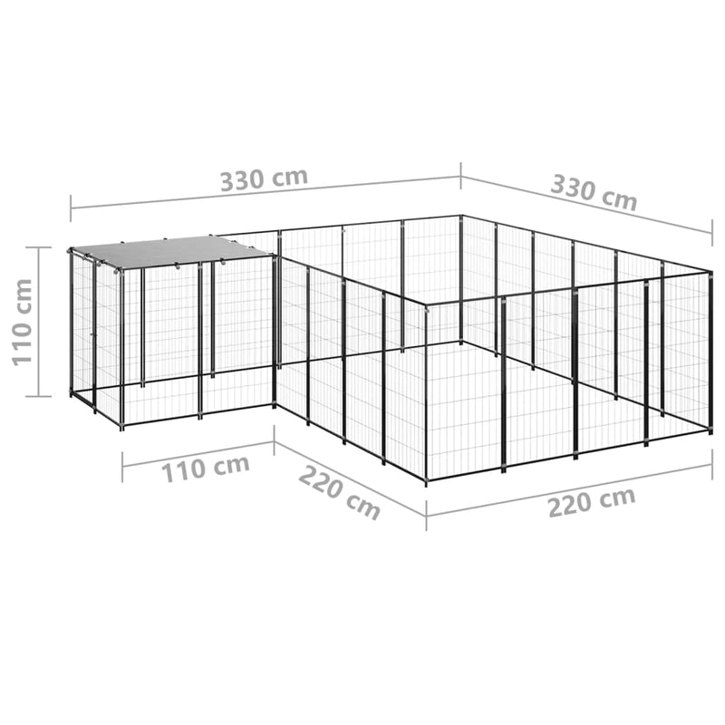 Dog Kennel Black 8.47 m² Steel