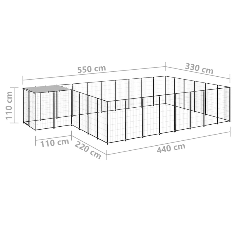 Dog Kennel Black 15.73 m² Steel