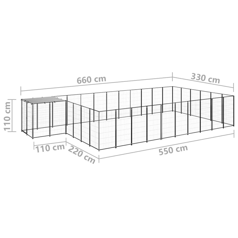 Dog Kennel Black 19.36 m² Steel