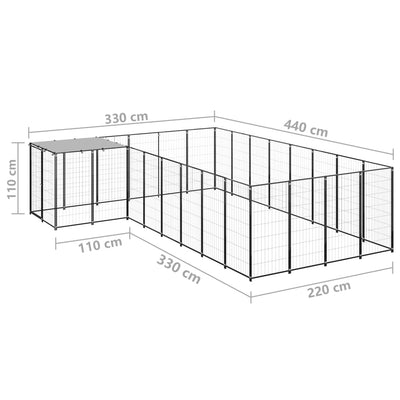 Dog Kennel Black 10.89 m² Steel