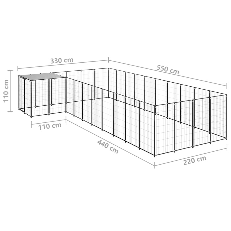 Dog Kennel Black 13.31 m² Steel