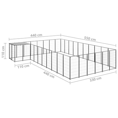 Dog Kennel Black 19.36 m² Steel