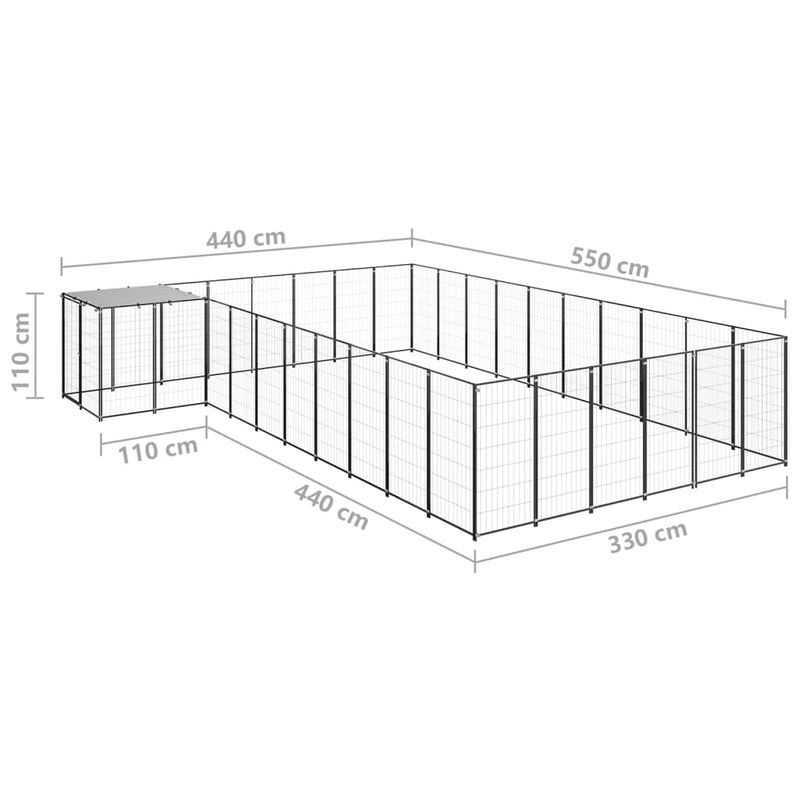 Dog Kennel Black 19.36 m² Steel