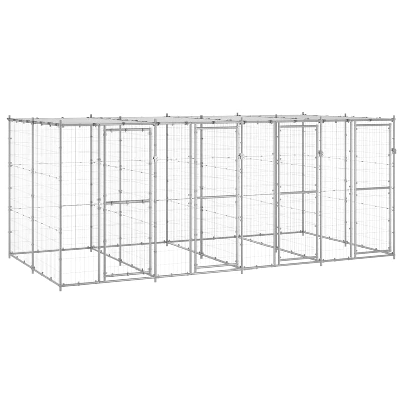 Outdoor Dog Kennel Galvanised Steel with Roof 9.68 m²