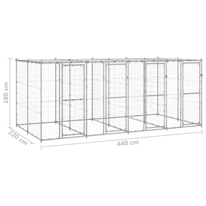 Outdoor Dog Kennel Galvanised Steel with Roof 9.68 m²