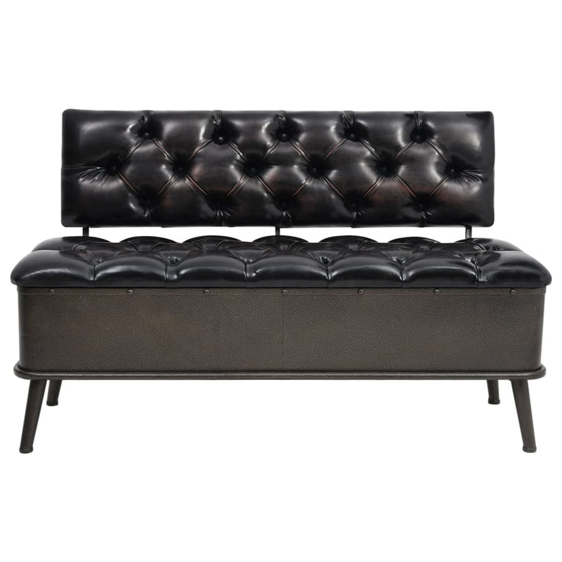 Storage Bench with Backrest 110 cm Black Faux Leather