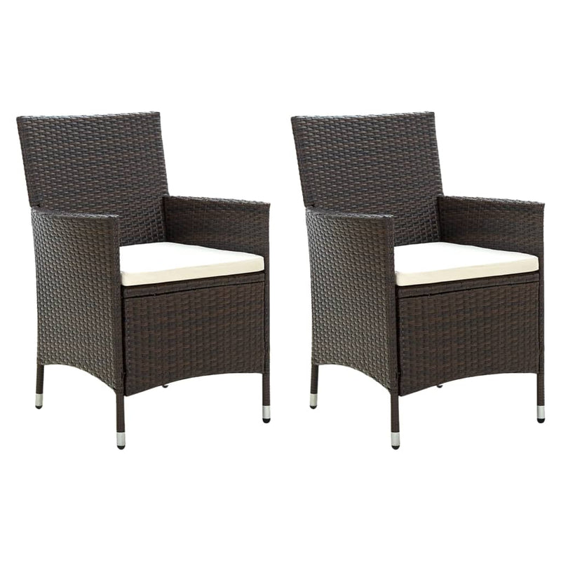 Garden Chairs with Cushions 2 pcs Poly Rattan Brown