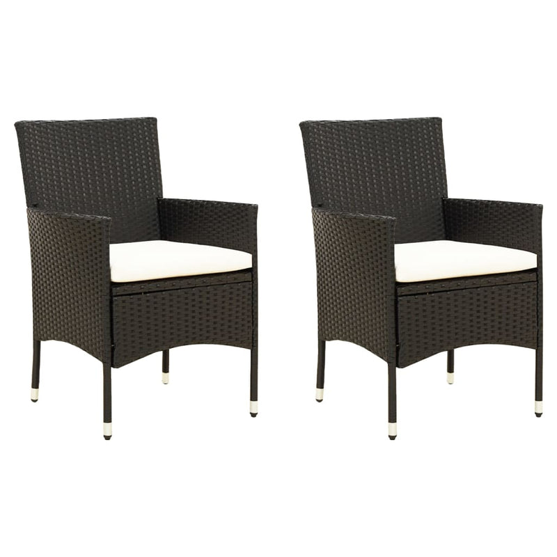 Garden Chairs with Cushions 2 pcs Poly Rattan Black