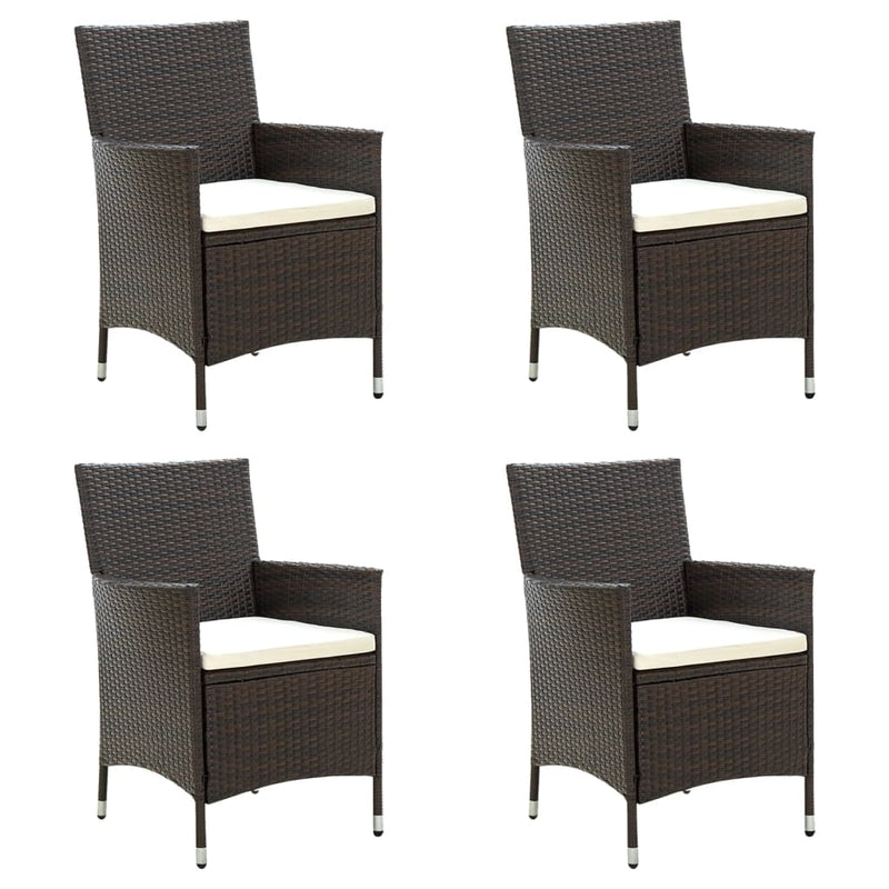 Garden Chairs with Cushions 4 pcs Poly Rattan Brown