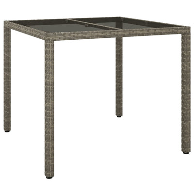 Garden Table 90x90x75 cm Tempered Glass and Poly Rattan Grey