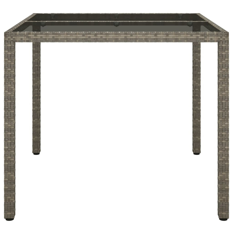 Garden Table 90x90x75 cm Tempered Glass and Poly Rattan Grey